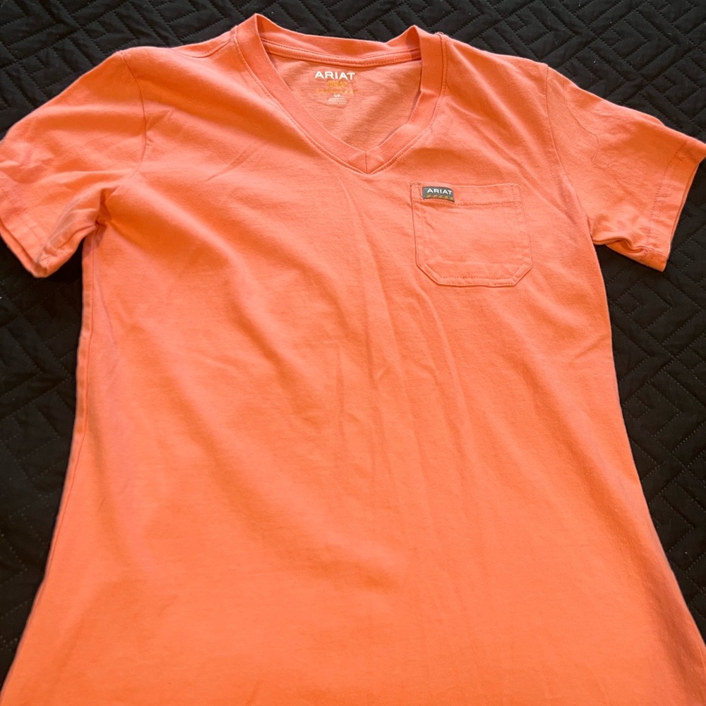 Ariat Coral-Orange V-Neck Pocket Tee